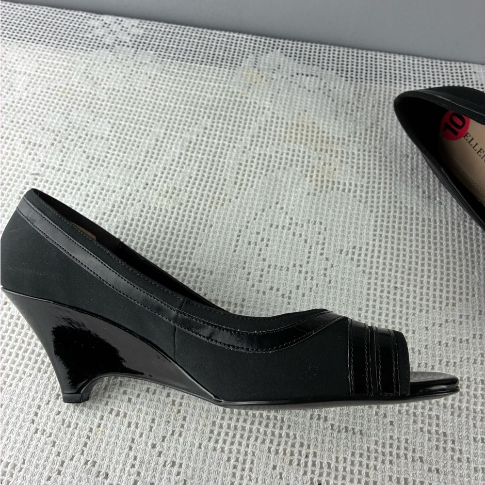 Ellen Tracy Black Peep-Toe Wedges